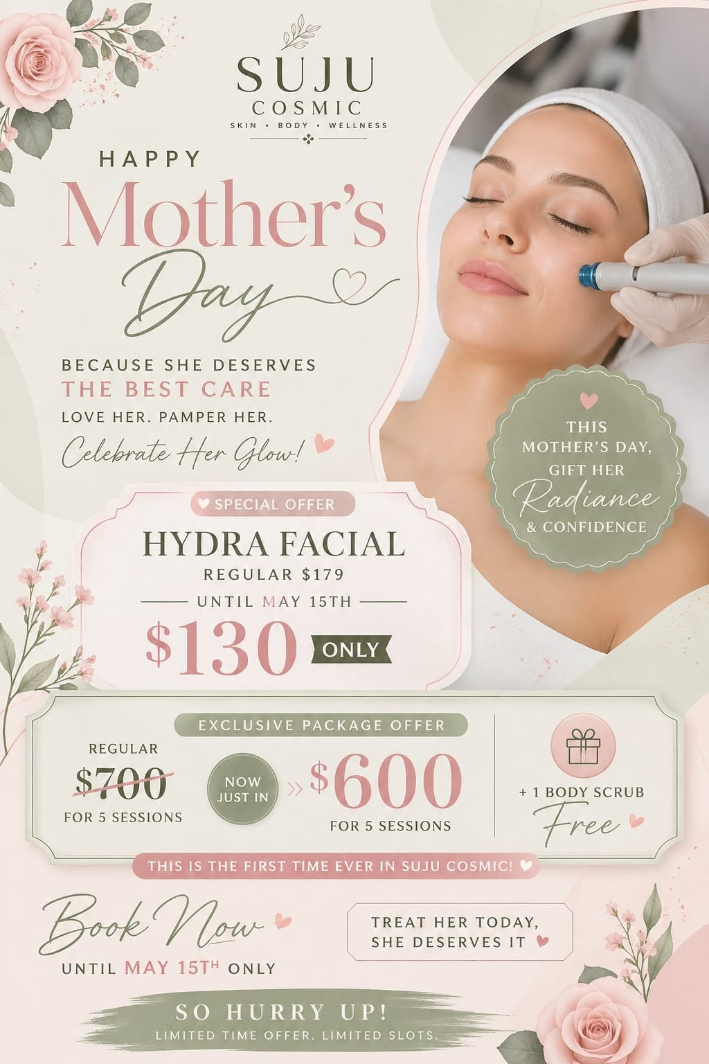 Mother’s Day gift ideas for mom hydra facial spa deal at Suju Cosmic Skincare and Spa Ashburn VA